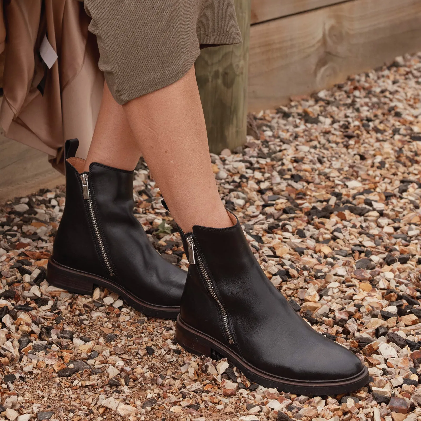BLAINE LEATHER ZIPPER ANKLE BOOTS