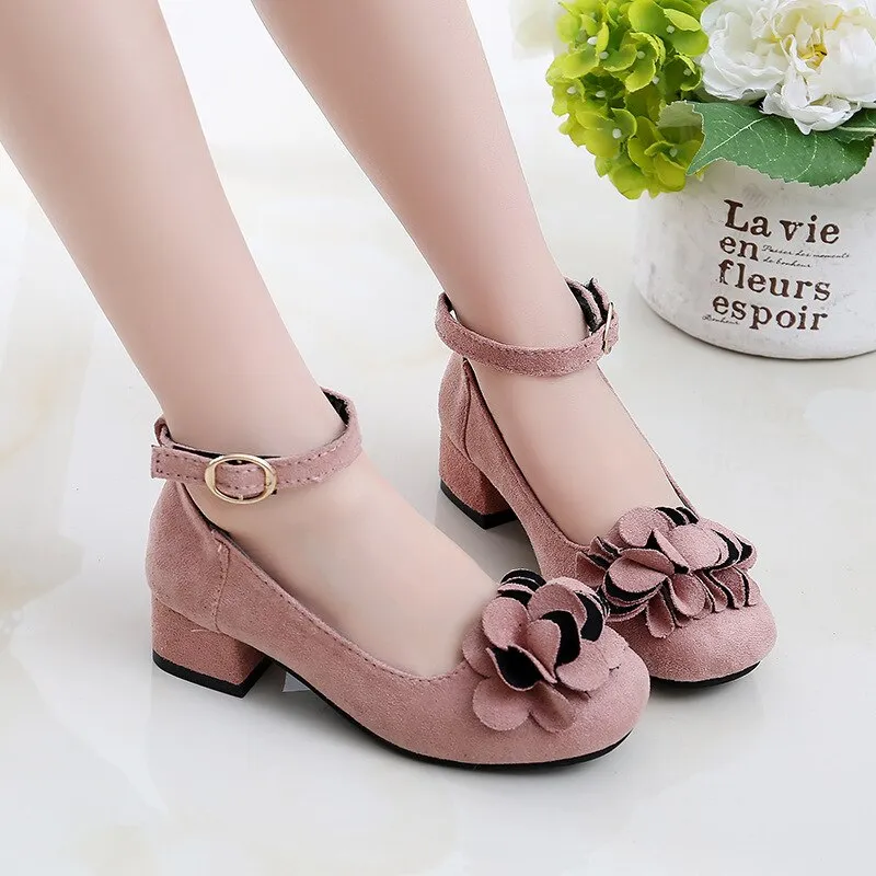 Fashion Girls Kids Children High Heeled Leathers Shoes Princess Sweet
