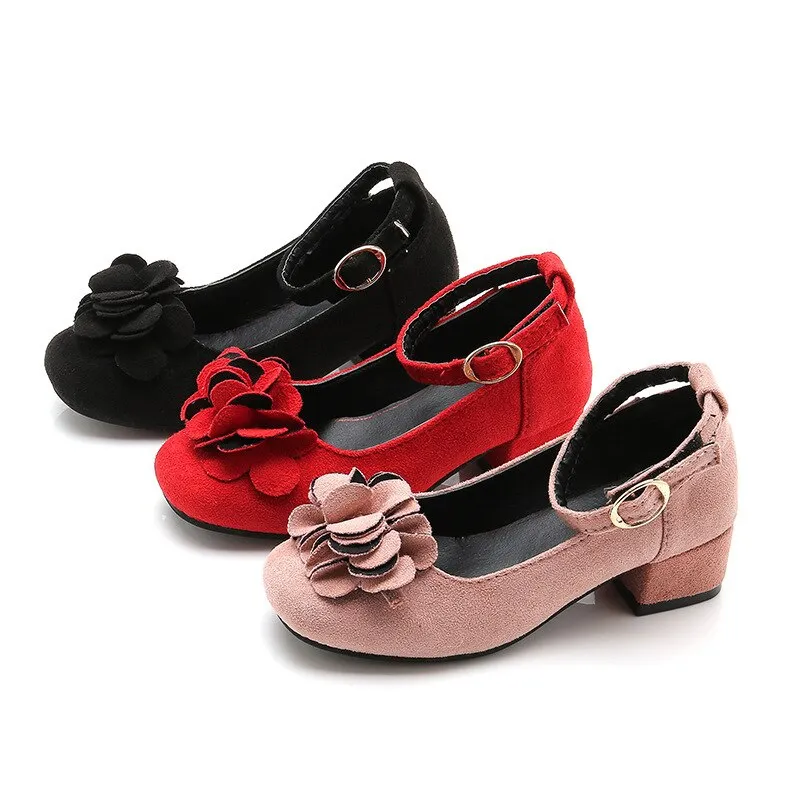 Fashion Girls Kids Children High Heeled Leathers Shoes Princess Sweet