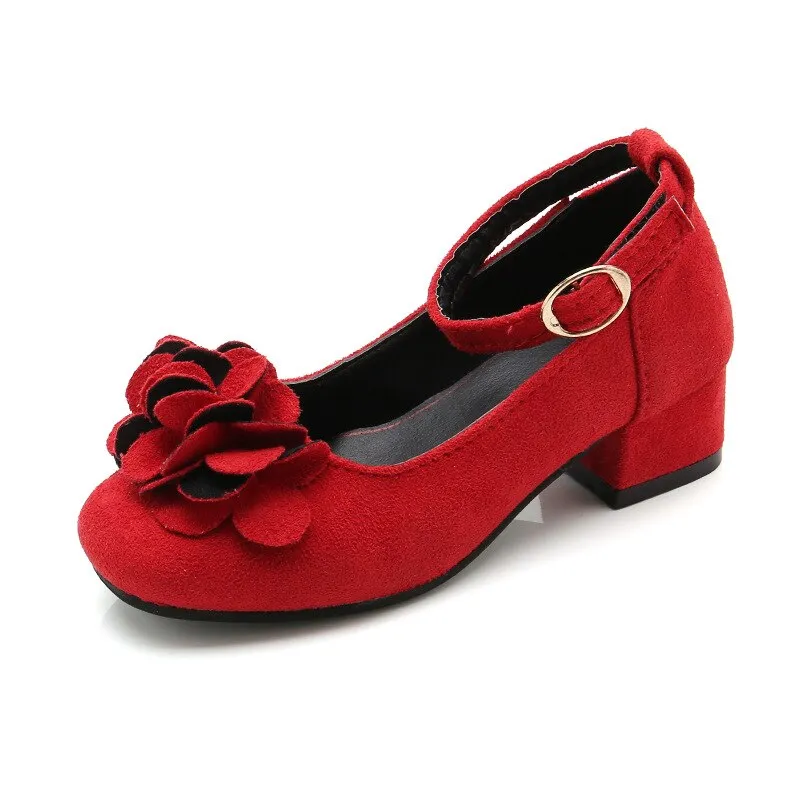 Fashion Girls Kids Children High Heeled Leathers Shoes Princess Sweet