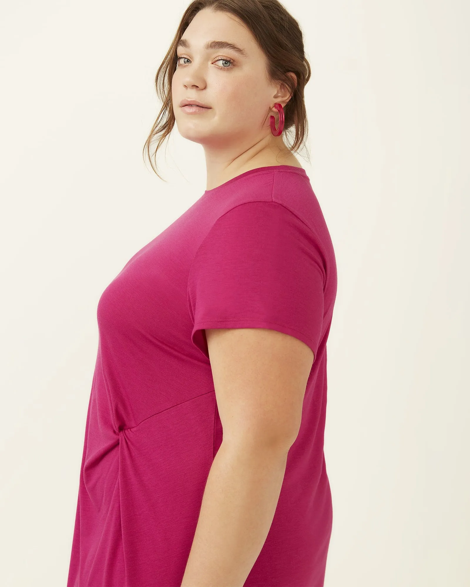Fay Side Tuck T-Shirt Dress | Magenta