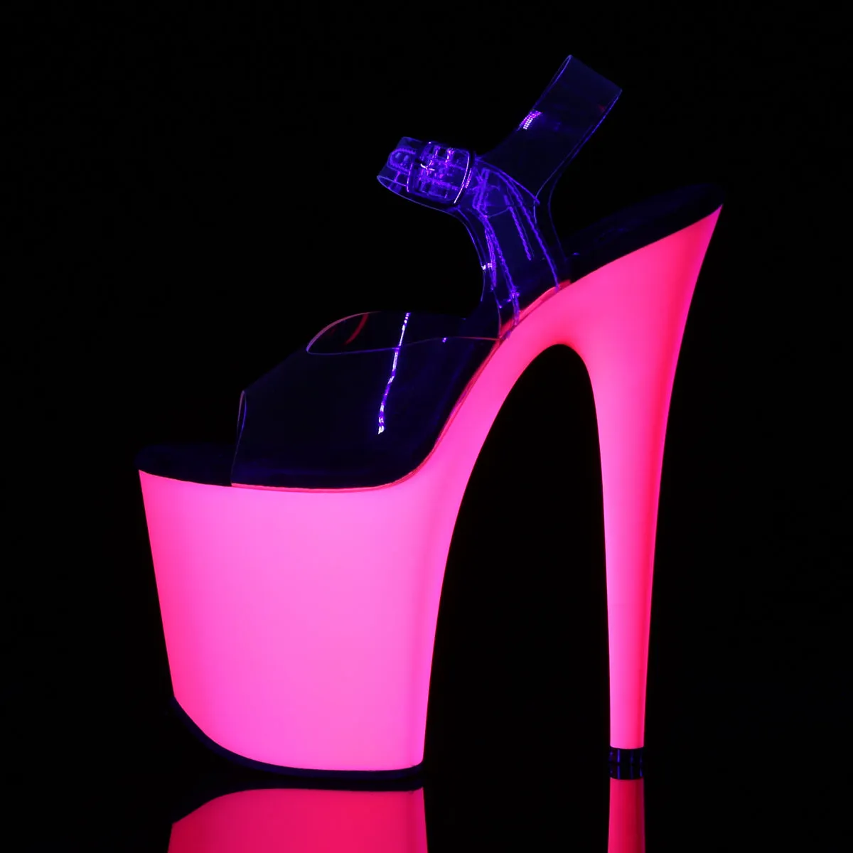FLAMINGO-808UV Pleaser Clear/Neon Pink Sexy Platform Shoes (Pole Dancing Heels)