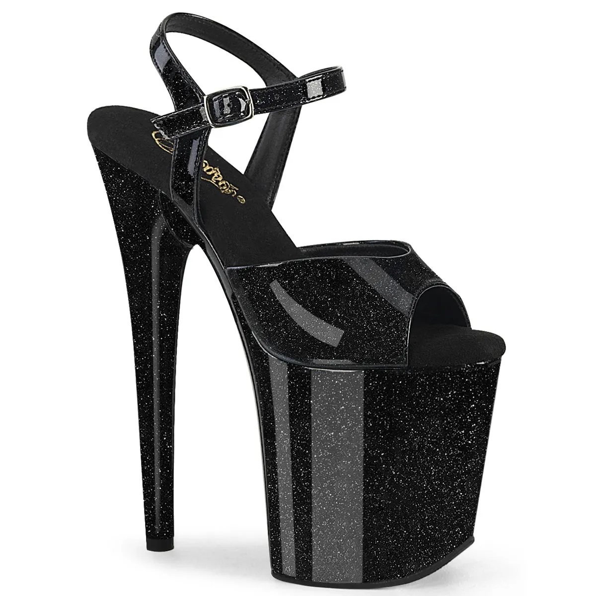 FLAMINGO-809GP Pleaser Black Glitter Sexy Platform Shoes (Pole Dancing Heels)