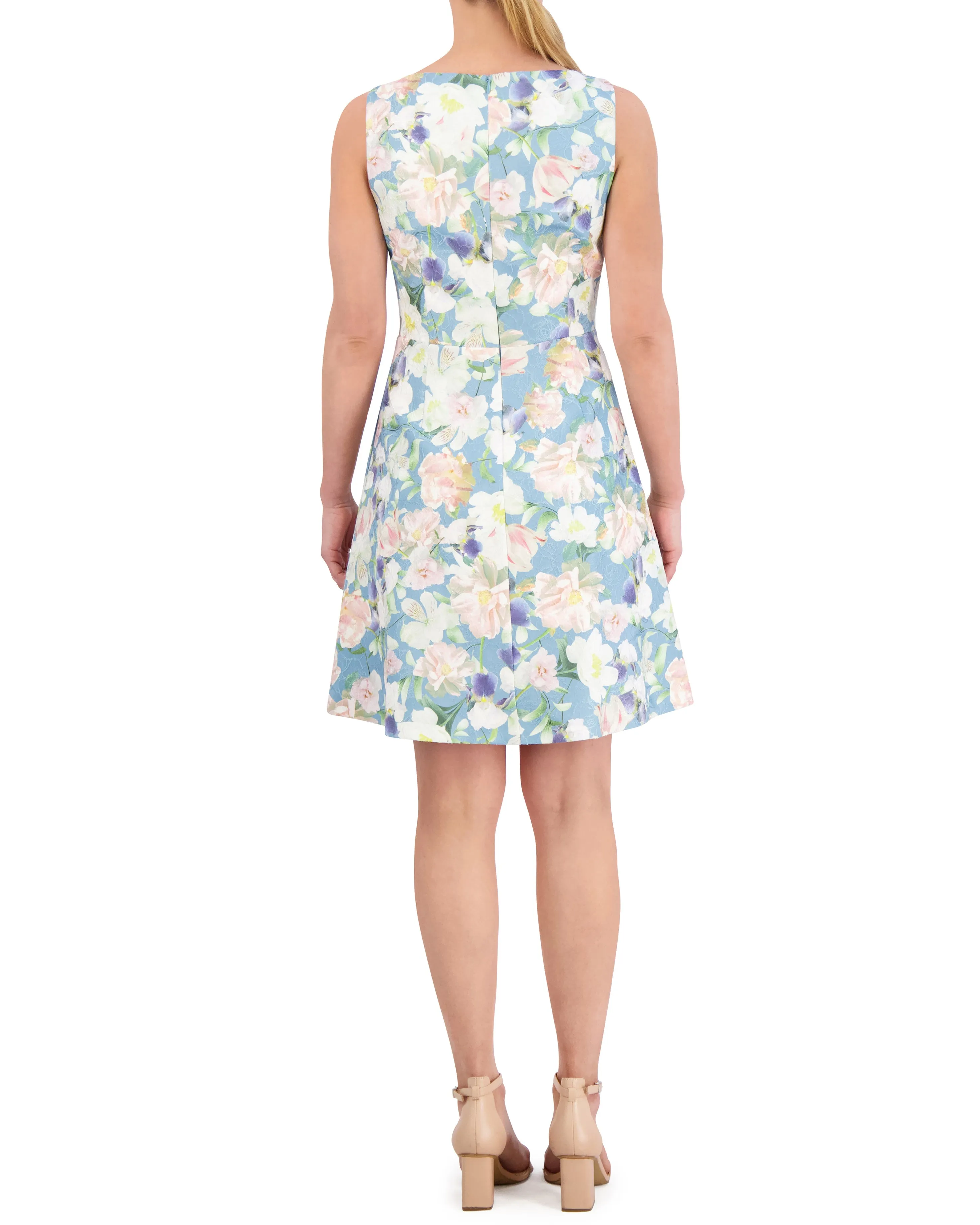 Floral-Jacquard Crisscross Bodice Dress