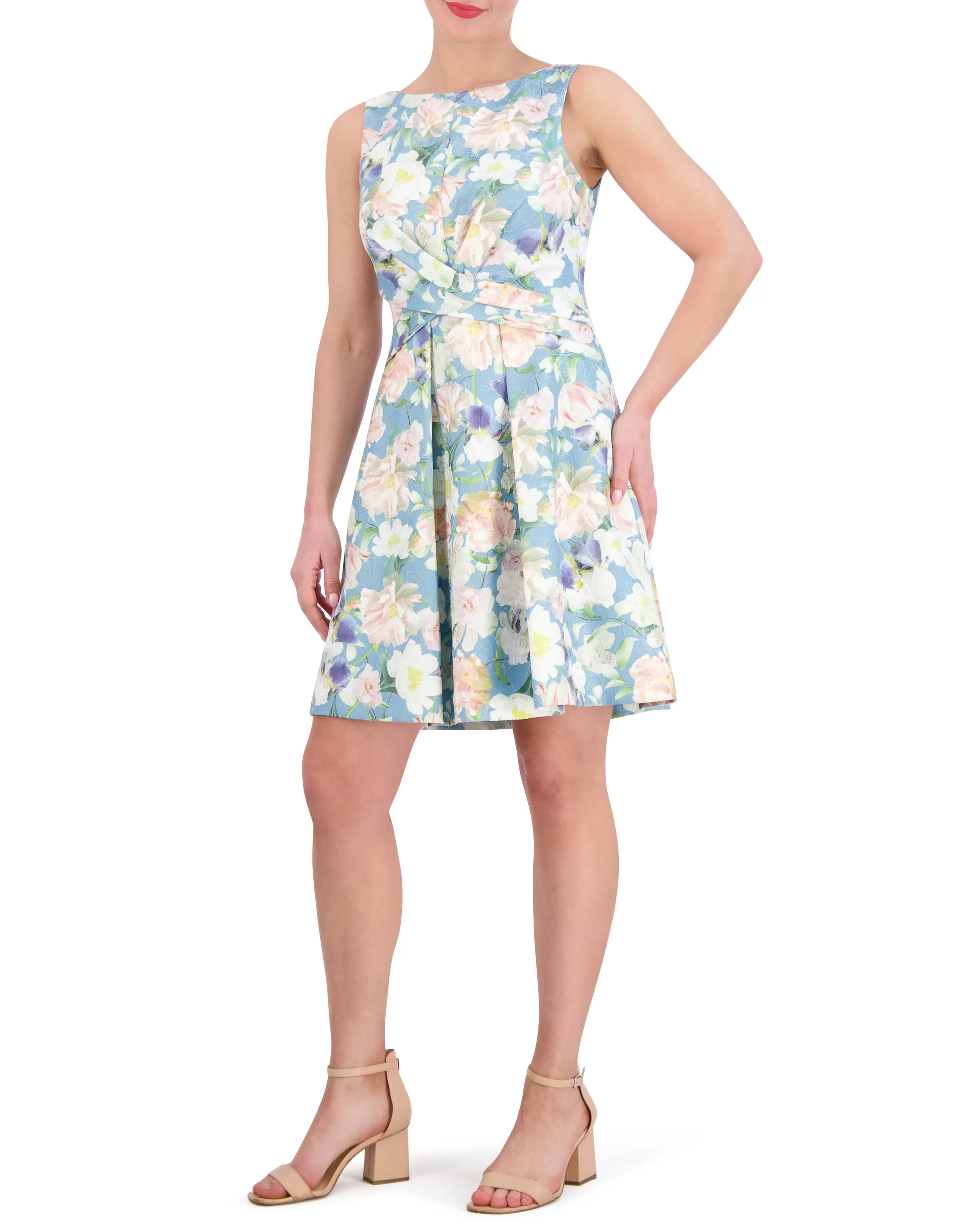 Floral-Jacquard Crisscross Bodice Dress