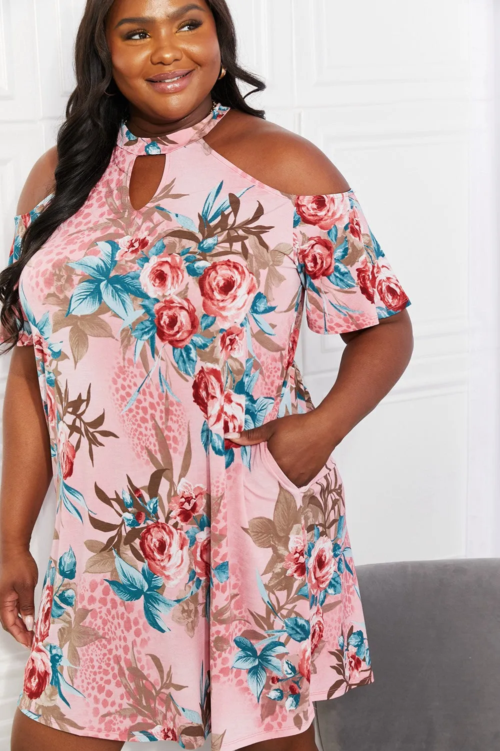 FRESH-CUT FLOWERS COLD-SHOULDER MIDI