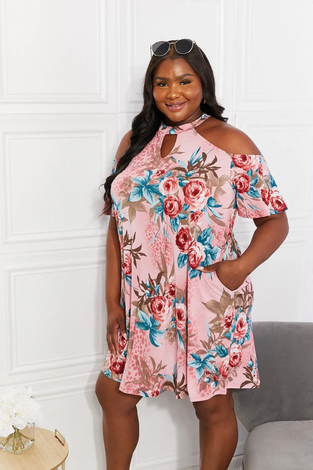 FRESH-CUT FLOWERS COLD-SHOULDER MIDI