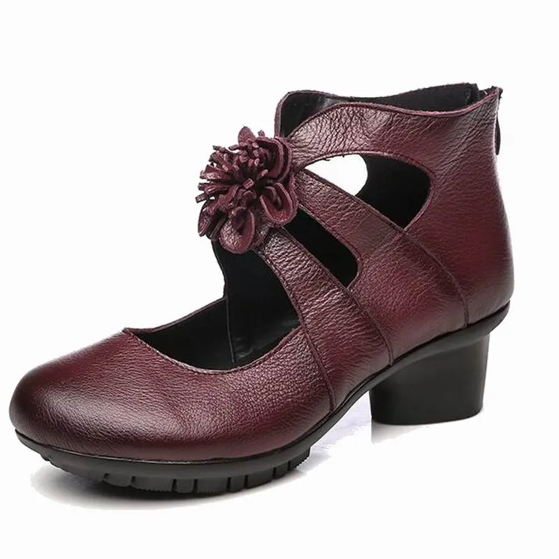 GKTINOO Vintage Women Genuine Leather High Heel Autumn Fashion Shoes Non-Slip
