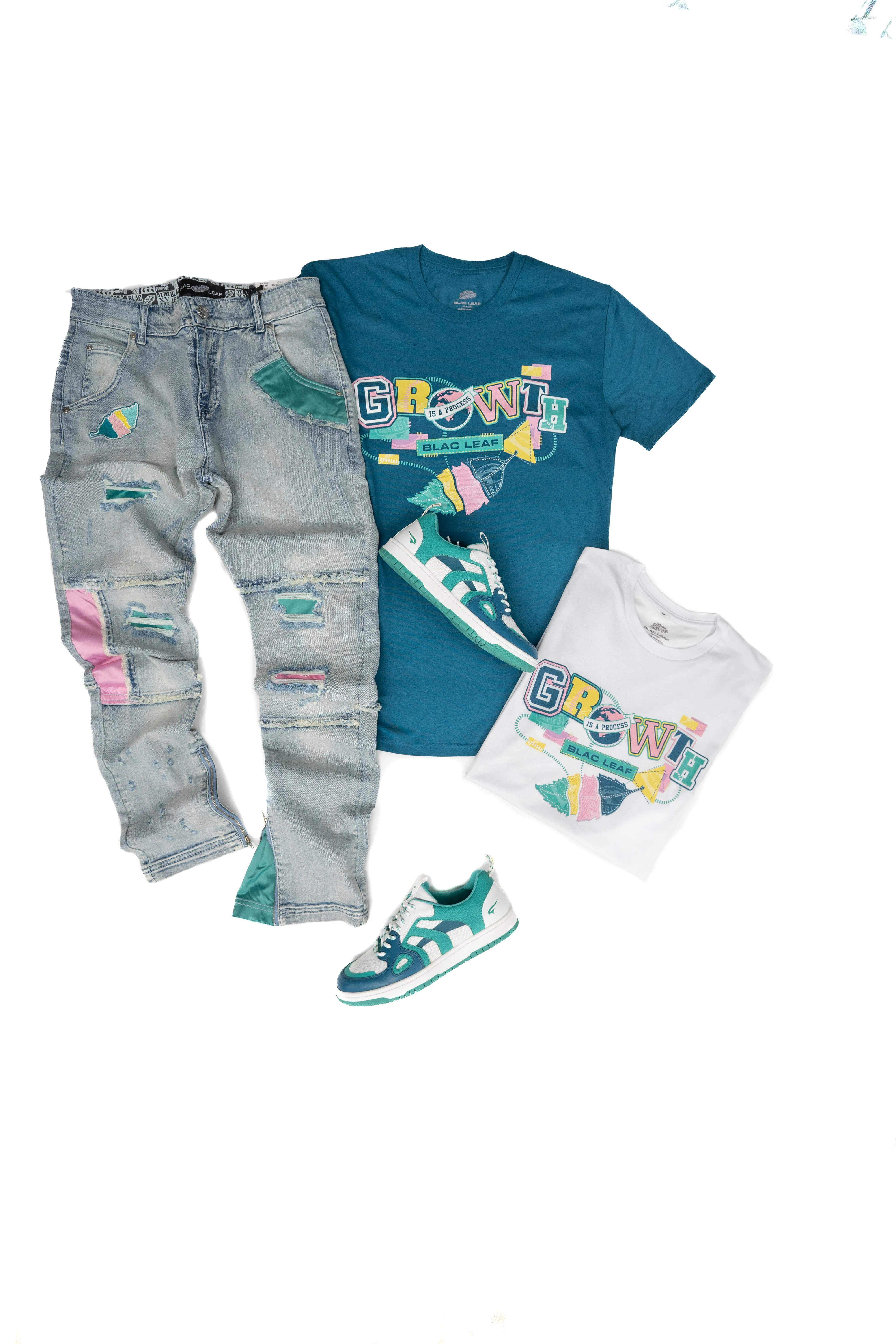Growth Letter College Double T-shirt, Classic Jeans and Sneaker Bundle