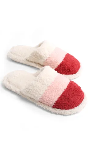 JCL1031 Three Tone Stripe Fuzzy Fur Cozy Slippers 6 Pairs Pack