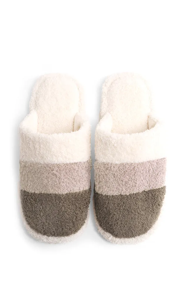 JCL1031 Three Tone Stripe Fuzzy Fur Cozy Slippers 6 Pairs Pack