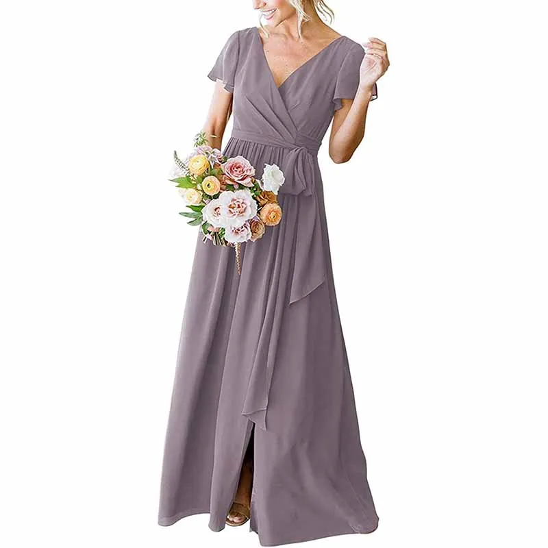 Lace Up  Country Bridesmaid Dresses Lace Chiffon Formal Dresses