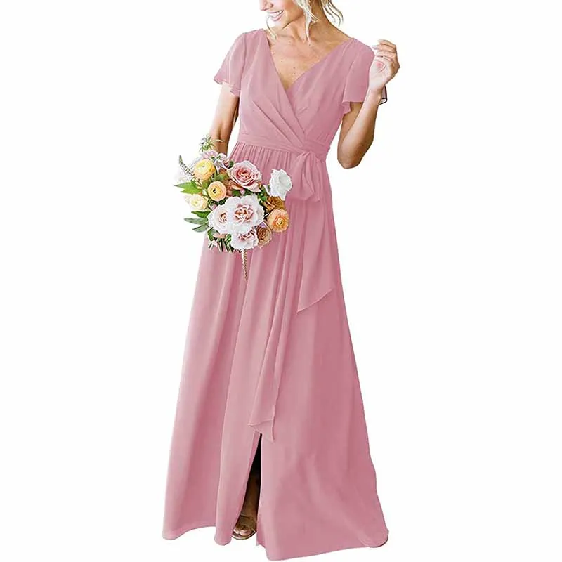 Lace Up  Country Bridesmaid Dresses Lace Chiffon Formal Dresses