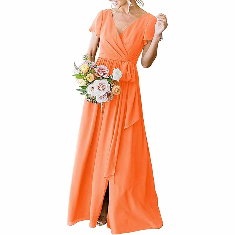 Lace Up  Country Bridesmaid Dresses Lace Chiffon Formal Dresses