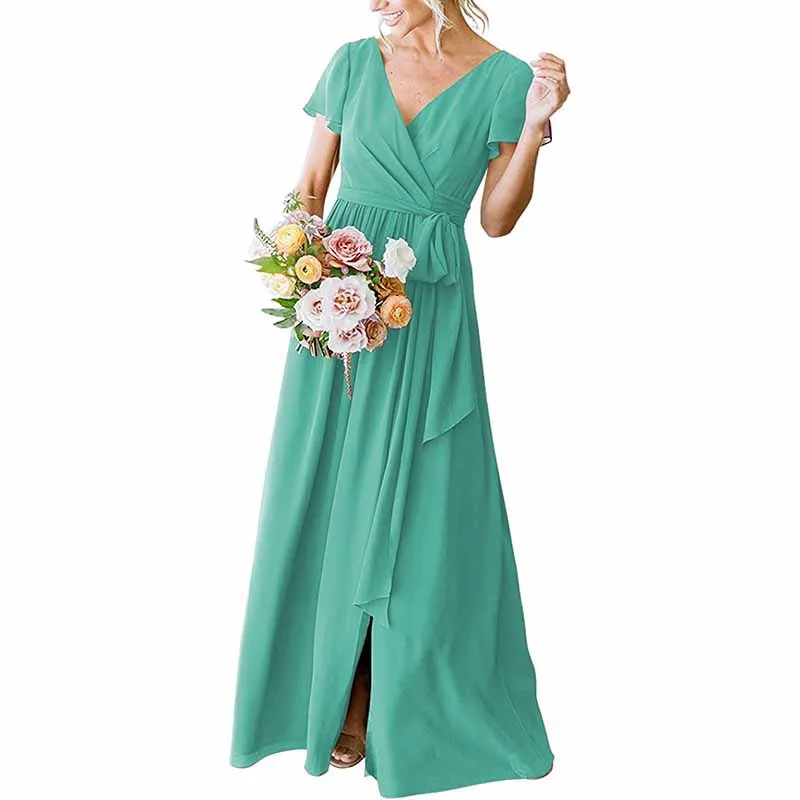 Lace Up  Country Bridesmaid Dresses Lace Chiffon Formal Dresses