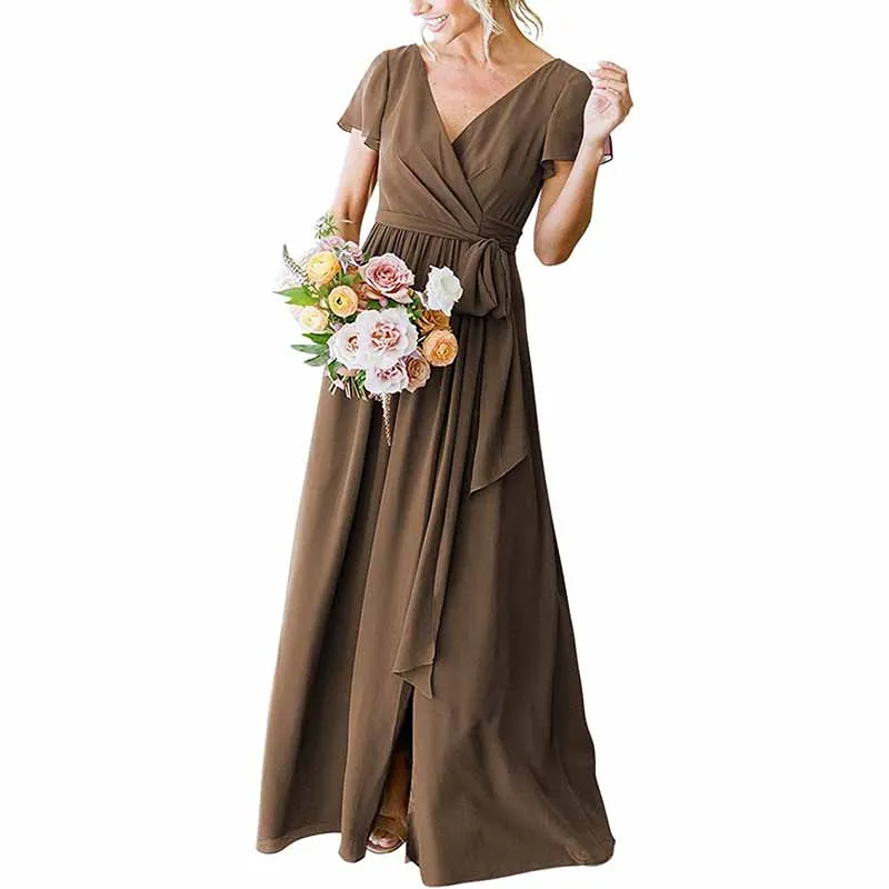 Lace Up  Country Bridesmaid Dresses Lace Chiffon Formal Dresses