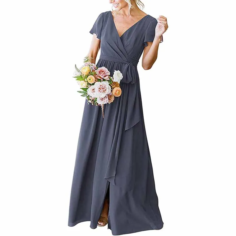 Lace Up  Country Bridesmaid Dresses Lace Chiffon Formal Dresses