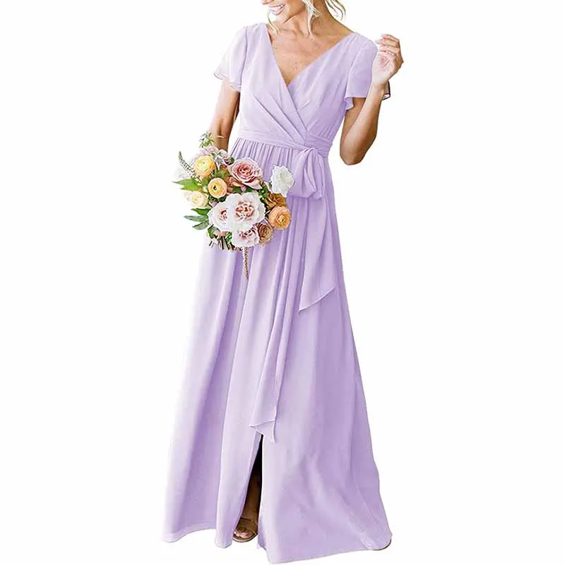 Lace Up  Country Bridesmaid Dresses Lace Chiffon Formal Dresses