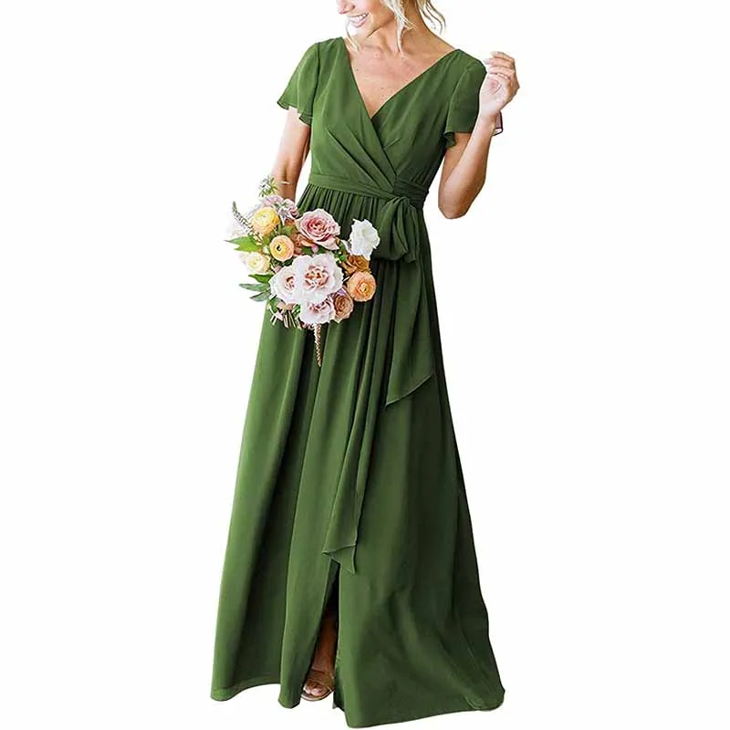 Lace Up  Country Bridesmaid Dresses Lace Chiffon Formal Dresses