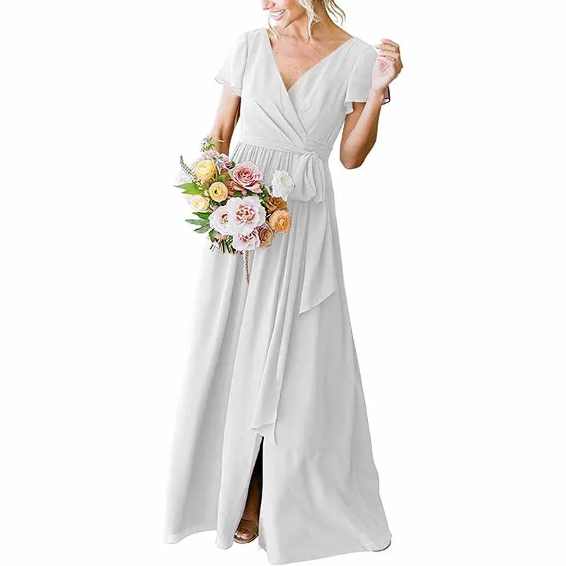 Lace Up  Country Bridesmaid Dresses Lace Chiffon Formal Dresses