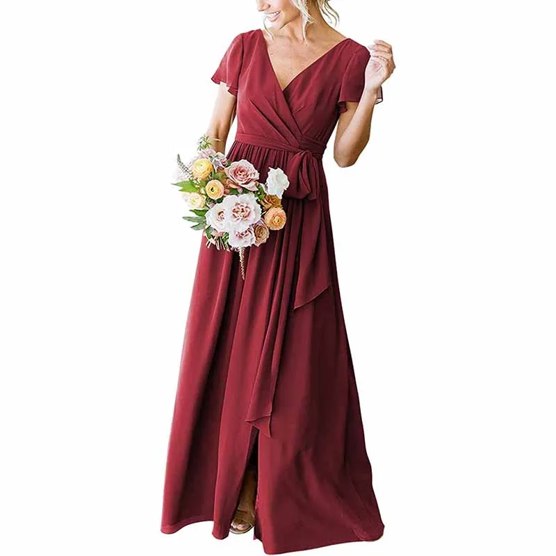 Lace Up  Country Bridesmaid Dresses Lace Chiffon Formal Dresses