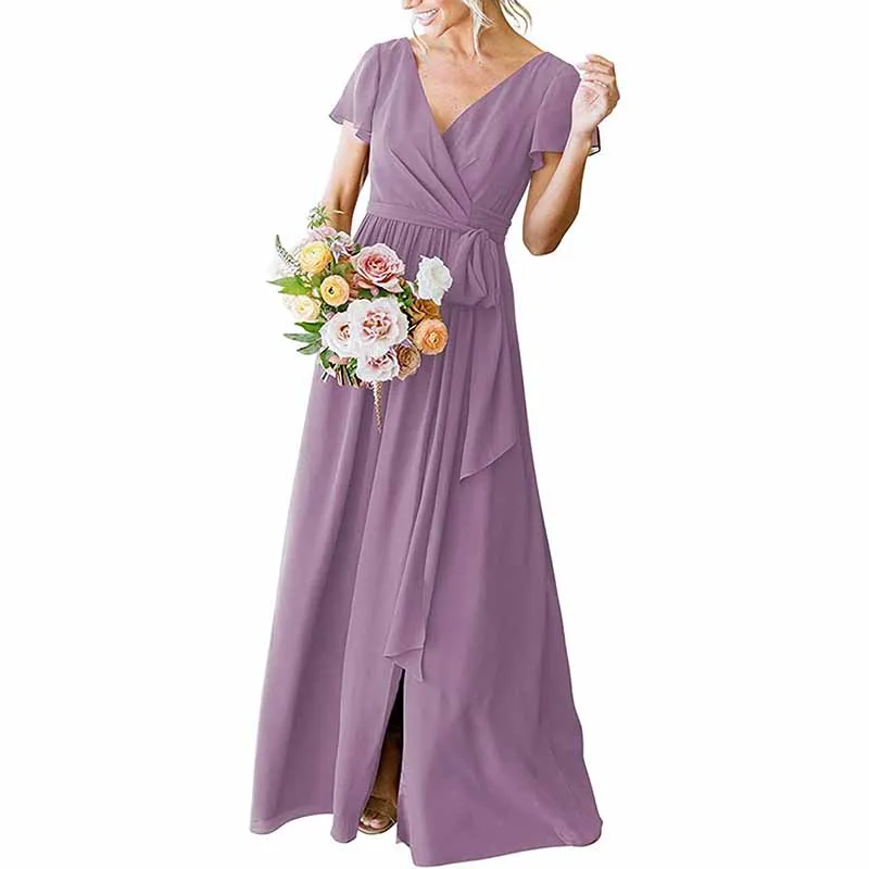 Lace Up  Country Bridesmaid Dresses Lace Chiffon Formal Dresses