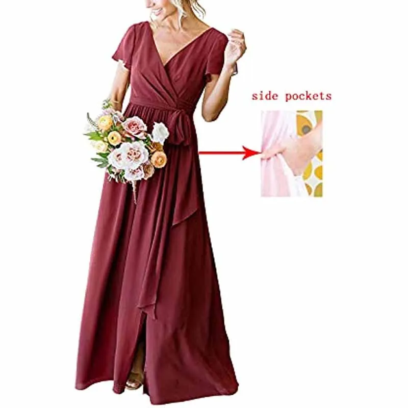 Lace Up  Country Bridesmaid Dresses Lace Chiffon Formal Dresses
