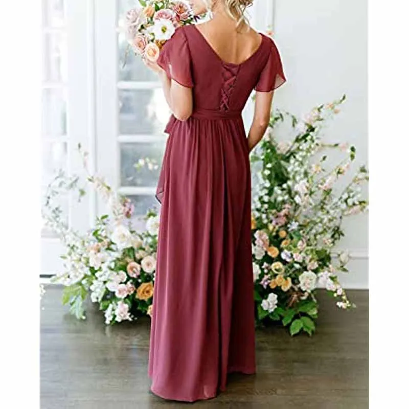 Lace Up  Country Bridesmaid Dresses Lace Chiffon Formal Dresses