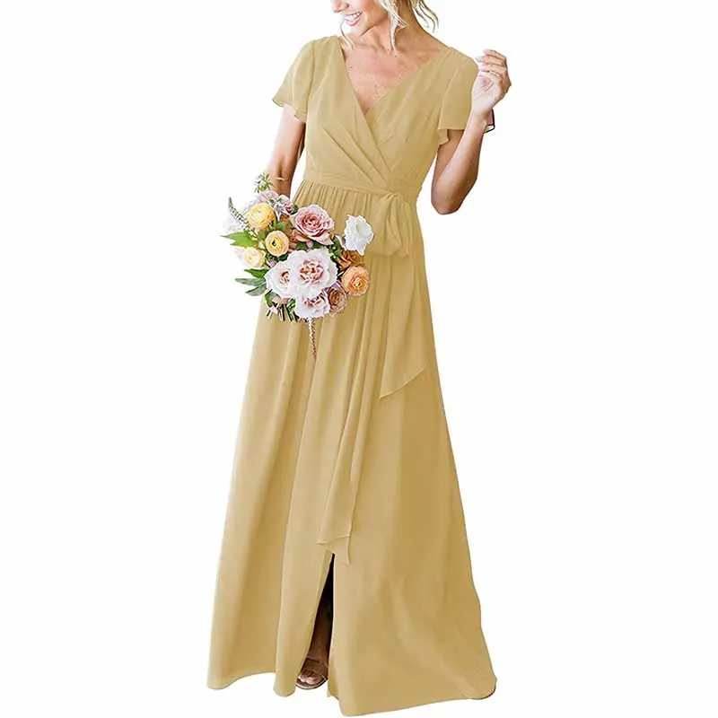 Lace Up  Country Bridesmaid Dresses Lace Chiffon Formal Dresses