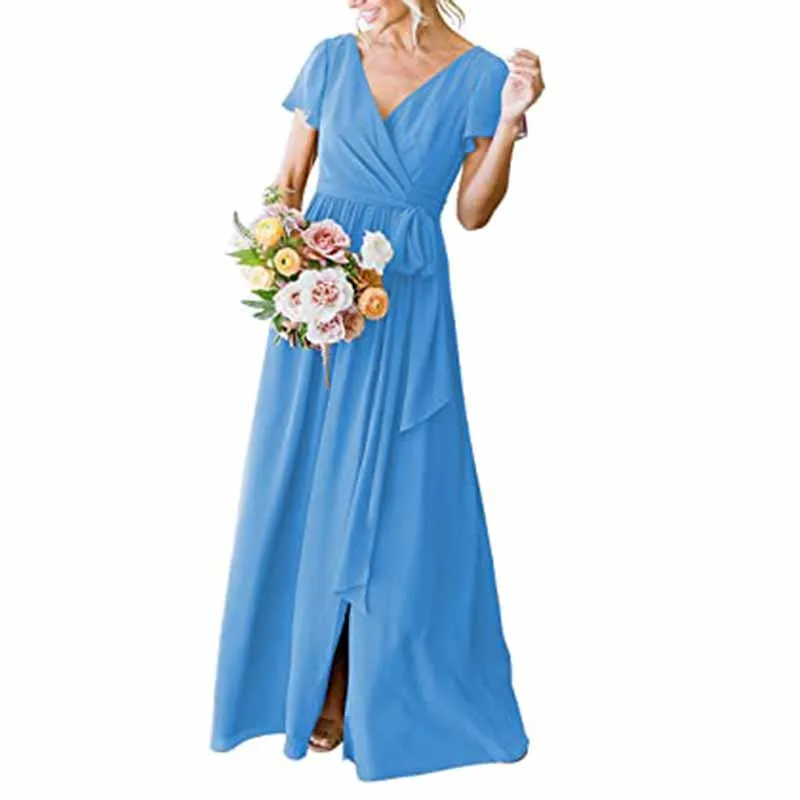 Lace Up  Country Bridesmaid Dresses Lace Chiffon Formal Dresses