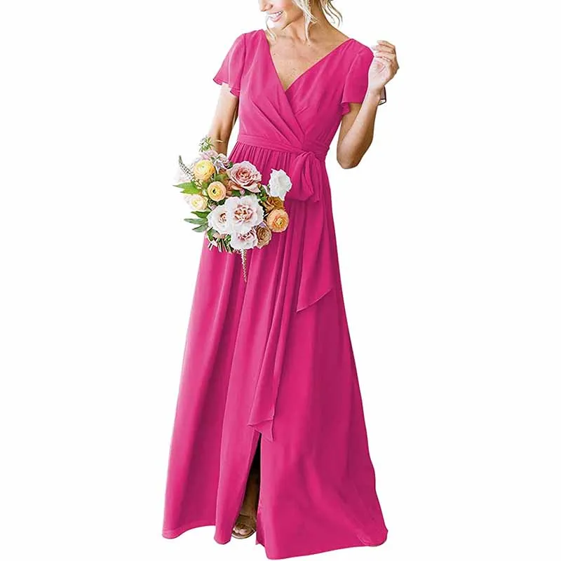 Lace Up  Country Bridesmaid Dresses Lace Chiffon Formal Dresses