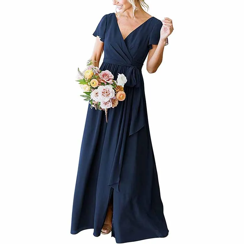 Lace Up  Country Bridesmaid Dresses Lace Chiffon Formal Dresses