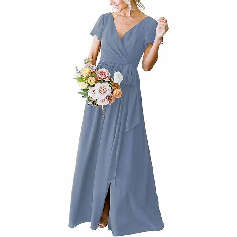 Lace Up  Country Bridesmaid Dresses Lace Chiffon Formal Dresses