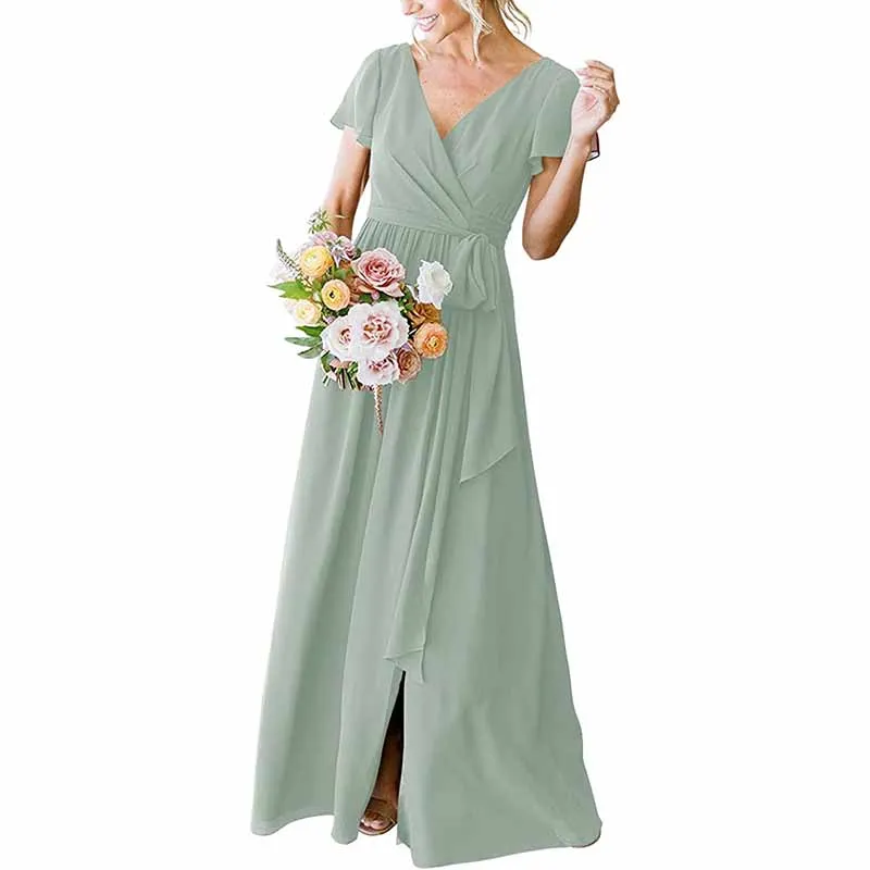 Lace Up  Country Bridesmaid Dresses Lace Chiffon Formal Dresses
