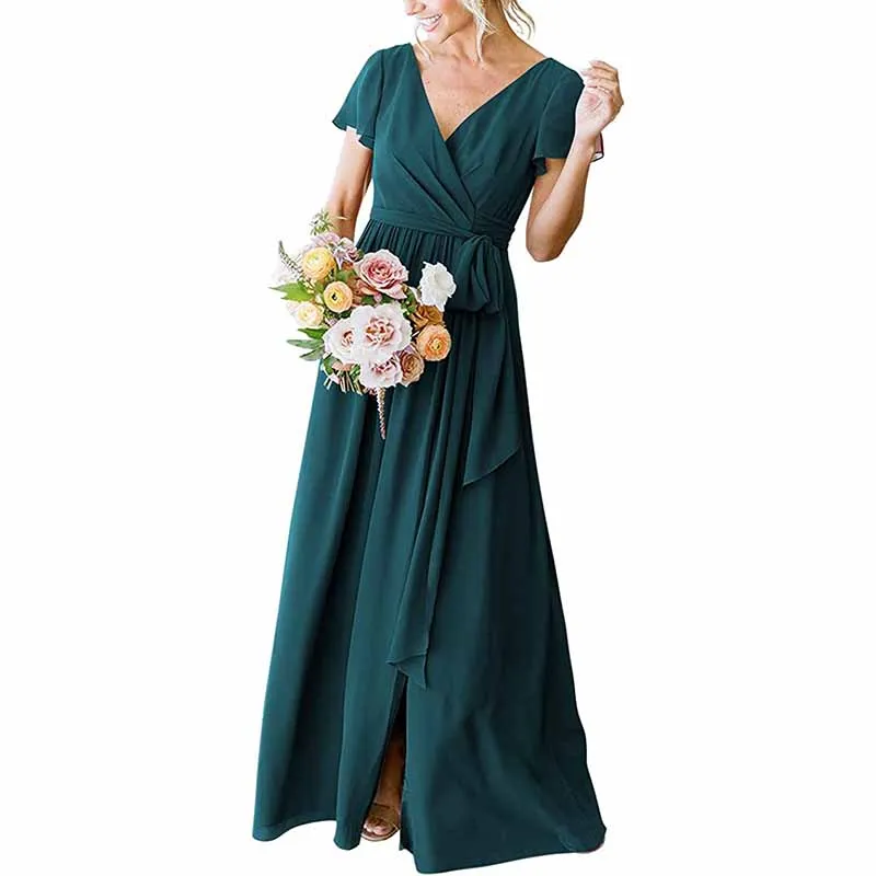 Lace Up  Country Bridesmaid Dresses Lace Chiffon Formal Dresses