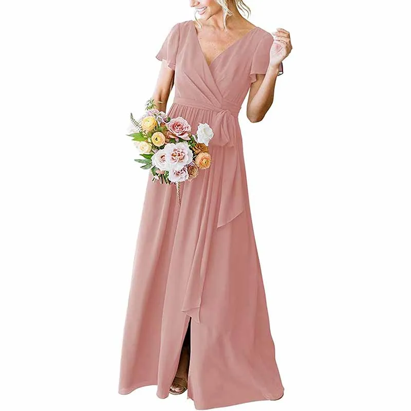 Lace Up  Country Bridesmaid Dresses Lace Chiffon Formal Dresses