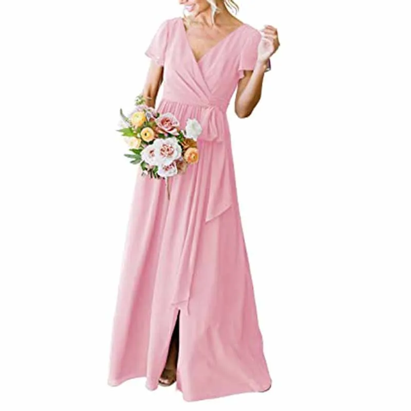 Lace Up  Country Bridesmaid Dresses Lace Chiffon Formal Dresses
