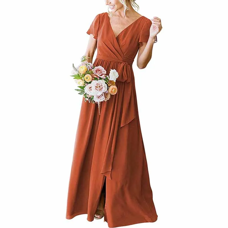 Lace Up  Country Bridesmaid Dresses Lace Chiffon Formal Dresses