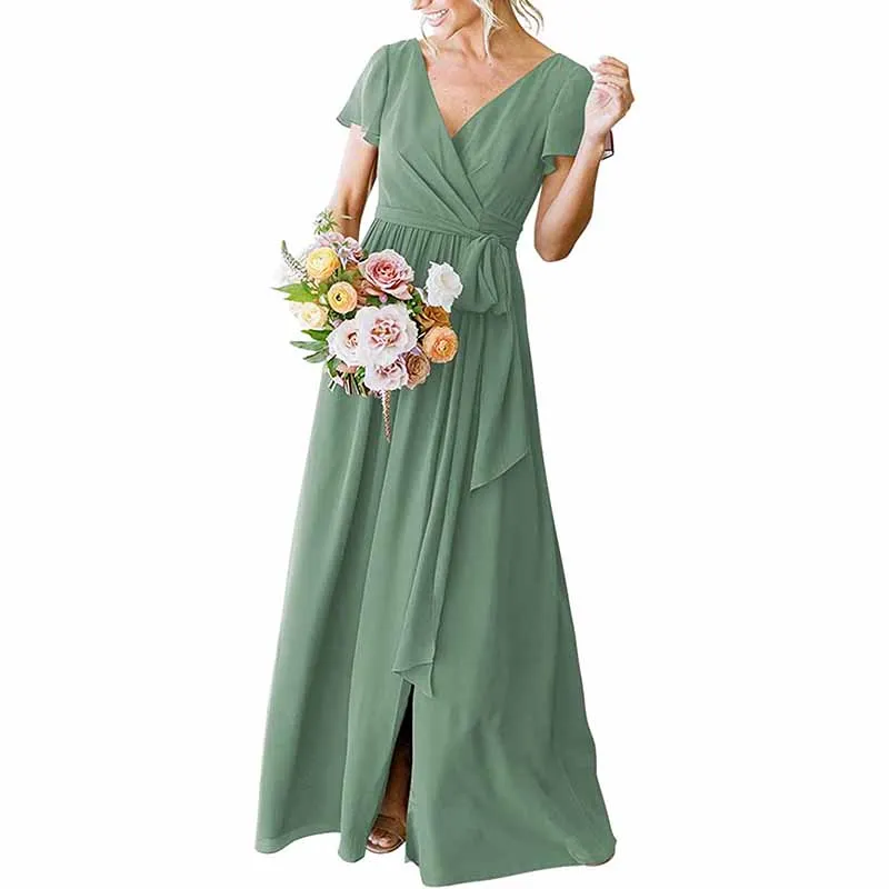 Lace Up  Country Bridesmaid Dresses Lace Chiffon Formal Dresses