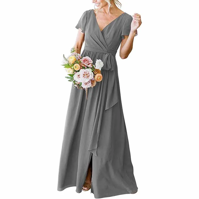Lace Up  Country Bridesmaid Dresses Lace Chiffon Formal Dresses