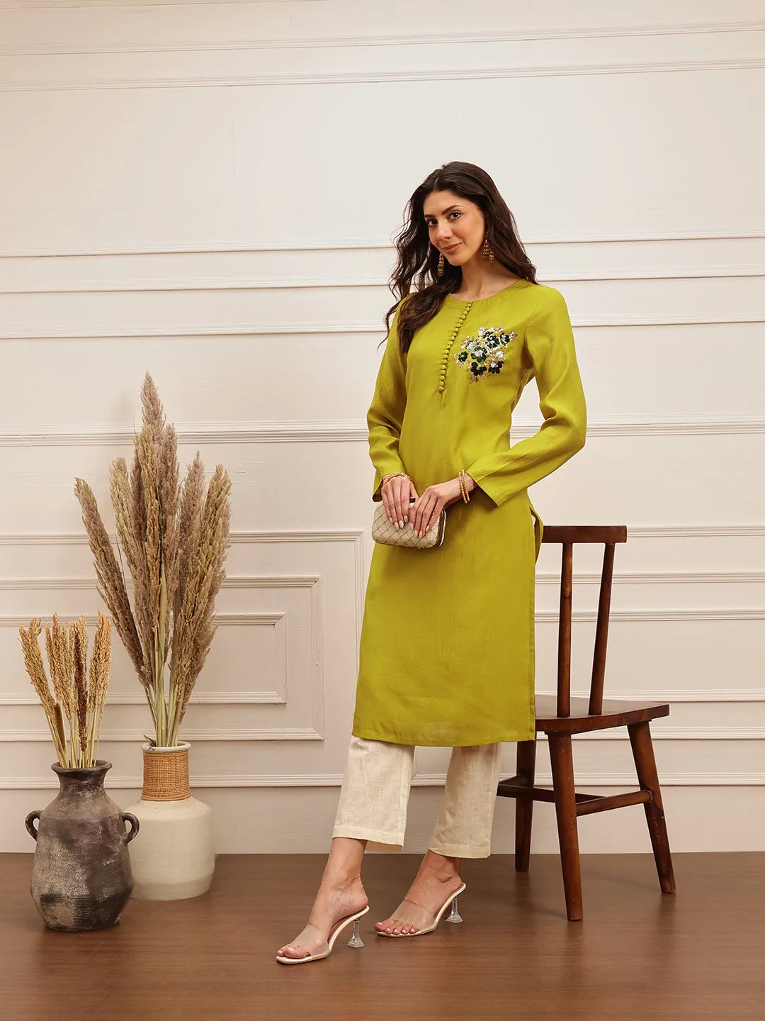 Lime Blossom Embroidered Kurta