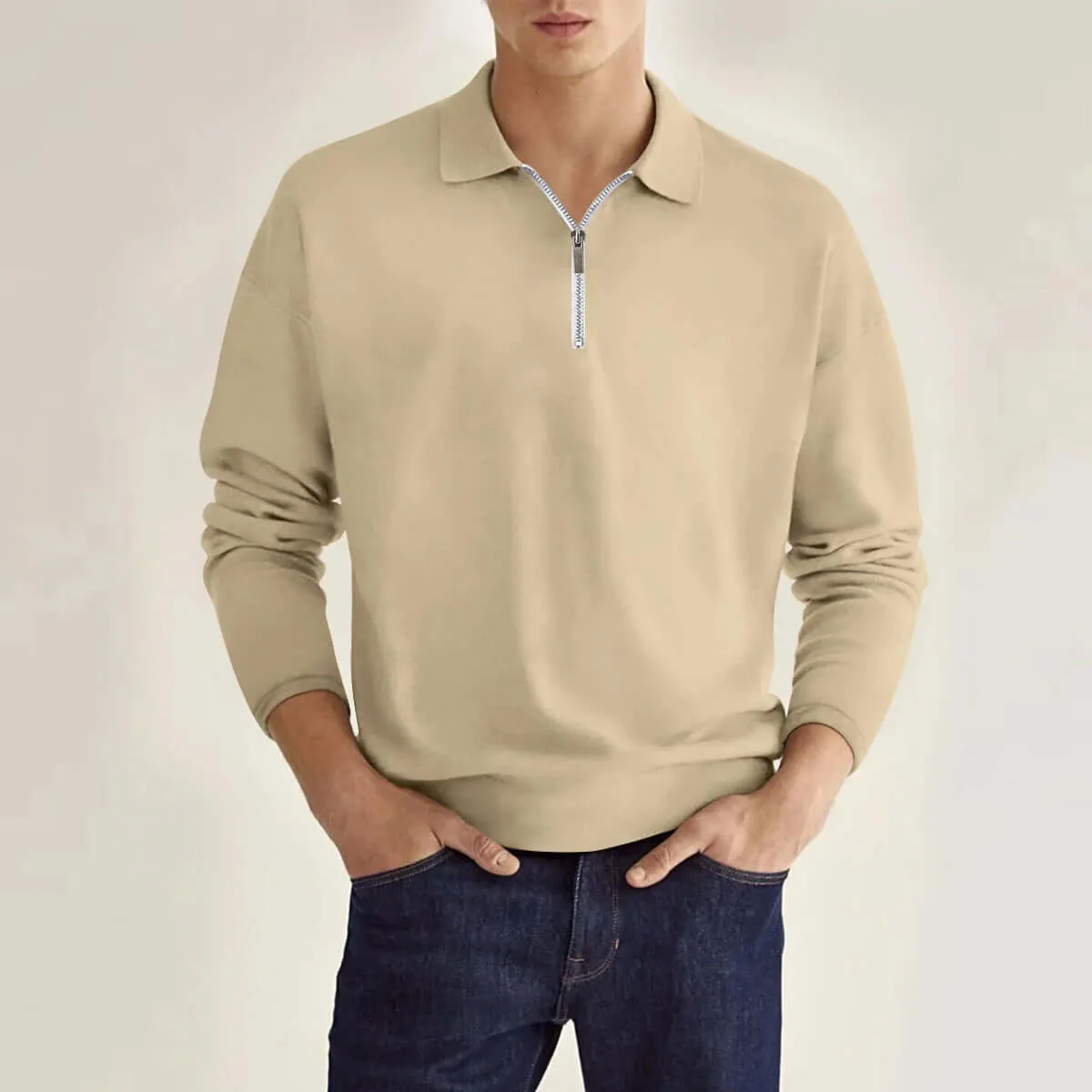 Men's Long Sleeve Knitted Polo Shirt