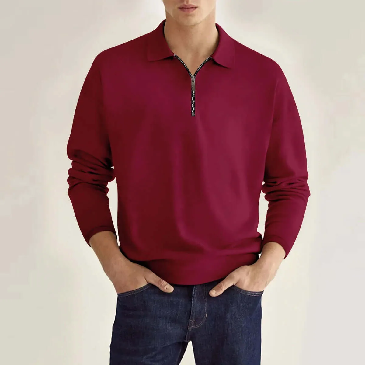 Men's Long Sleeve Knitted Polo Shirt