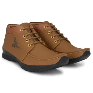 Men's Synthetic Leather Lace Up Boot Slide Leather Shoes Brown