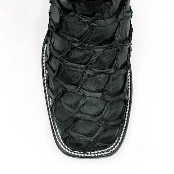MEN'S WIDE SQUARE TOE PIRARUCU BLACK MATTE LEATHER BOOT-2824L1069