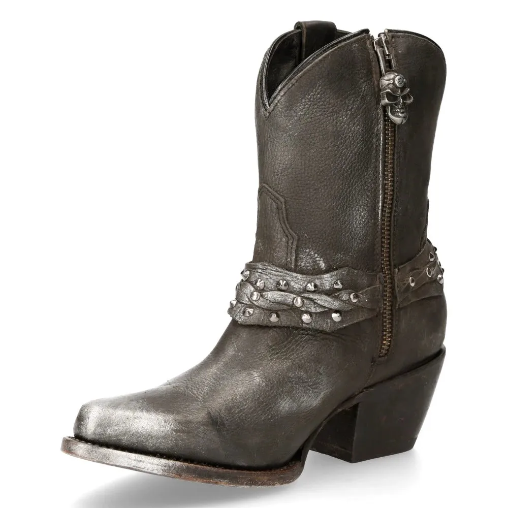 New Rock WSTM005-S1 Black Leather Cowboy Western Pointed Boots Vintage