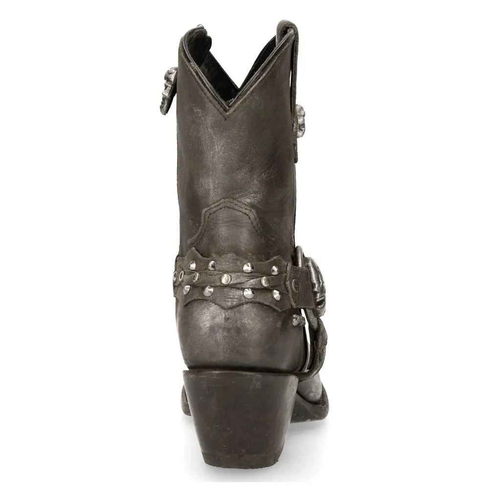 New Rock WSTM005-S1 Black Leather Cowboy Western Pointed Boots Vintage