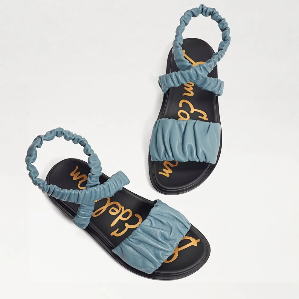 Sam Edelman Velma Blue Rounded Open Toe Strappy Ankle Cuff Wedge Heeled Sandals