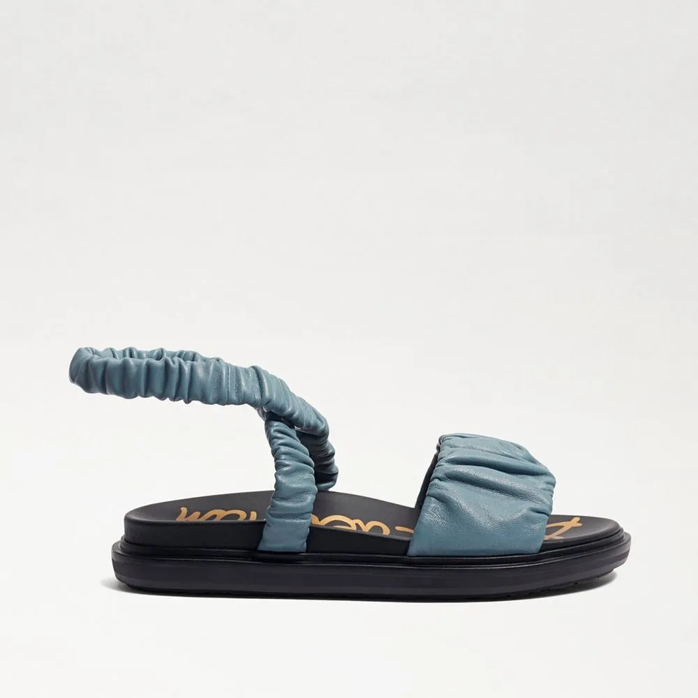 Sam Edelman Velma Blue Rounded Open Toe Strappy Ankle Cuff Wedge Heeled Sandals