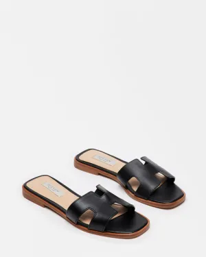 Steve Madden - Haydn - H Strap Leather Sandal Slides - Black